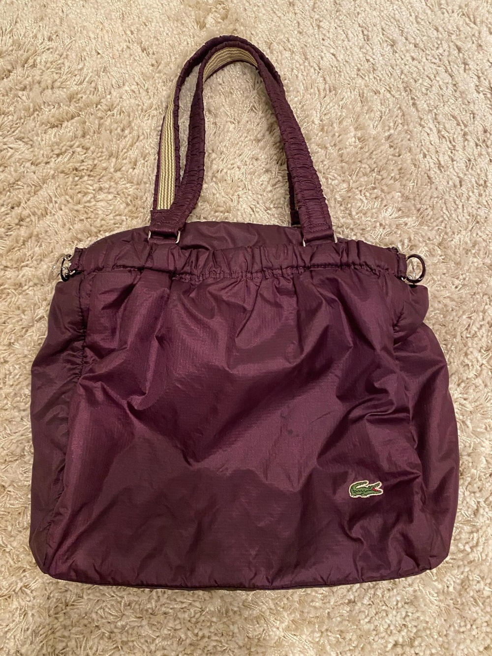 Lacoste Plum Nylon Tote/Duffel Bag.